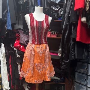 Free People Red and Orange Floral Mini Dress